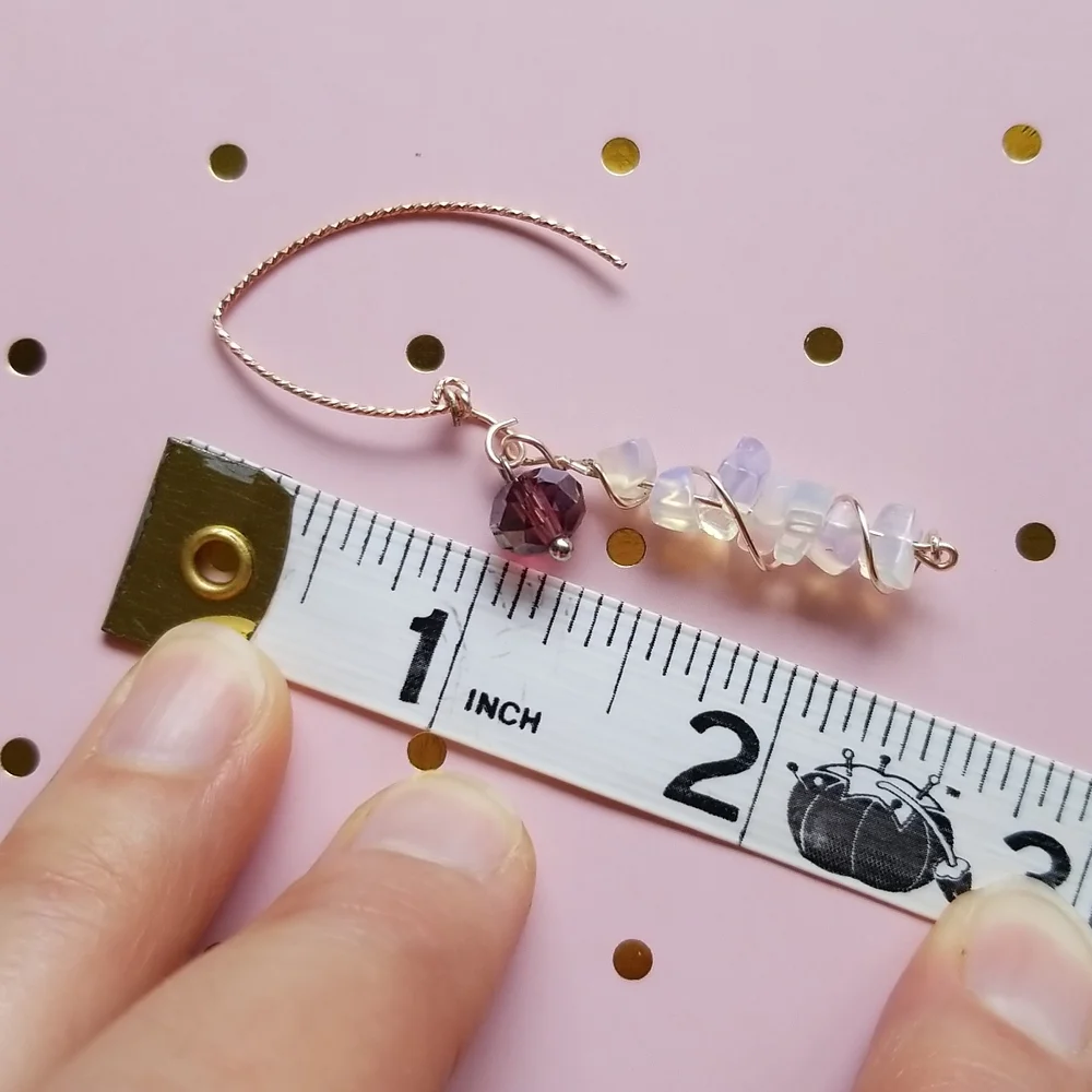 Handmade Earrings - Moonstone Chips & Dark Lilac Crystal Rondelle - EUC - Picture 7 of 7